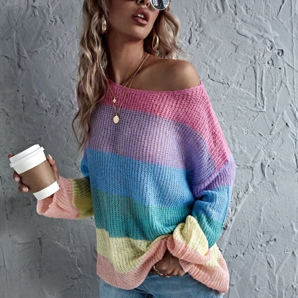 pink color block stripes oversized knit sweater - Picture 5 of 6